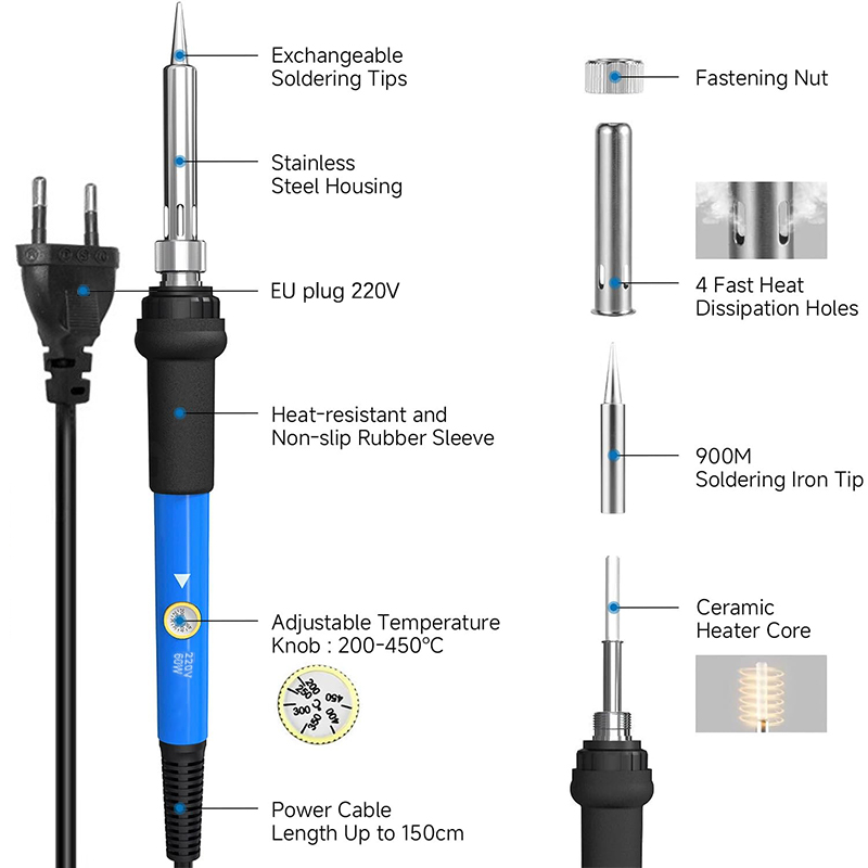 온도 조절 가능 220V 60W 납땜 인두 세트 DIY - Useful Diy Electronics 리뷰 및 가격